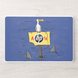 Funny sea bird circled by sharks cartoon HP laptop skin