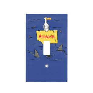 Funny sea bird circled by sharks cartoon  light switch cover