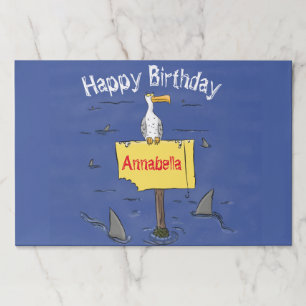 Funny sea bird circled by sharks cartoon paper pad