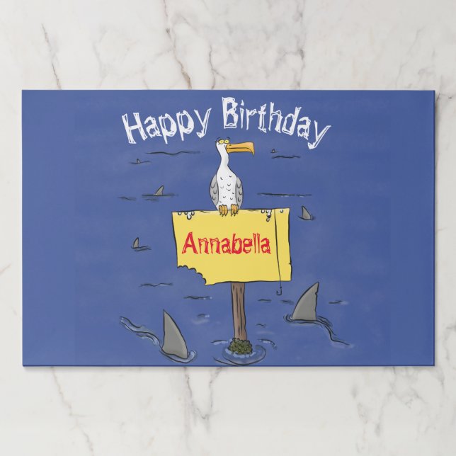 Funny sea bird circled by sharks cartoon paper pad (Front)