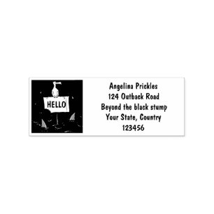 Funny sea bird circled by sharks cartoon rubber stamp