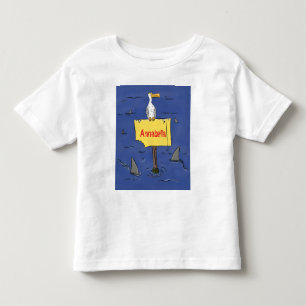 Funny sea bird circled by sharks cartoon toddler t-shirt