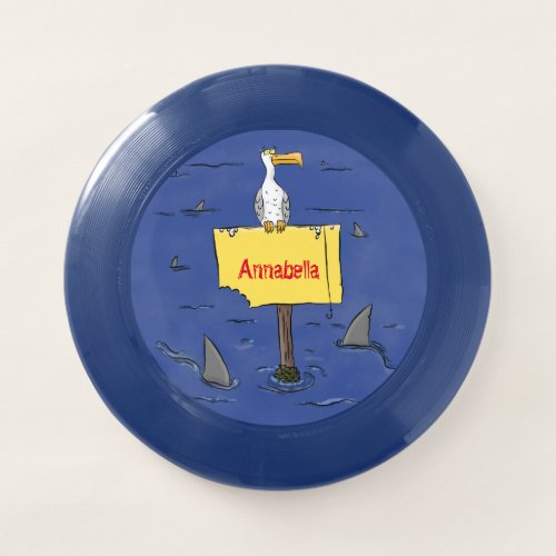 Funny sea bird circled by sharks cartoon Wham_O frisbee