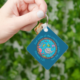 Funny sea creatures cartoon bible verse for kids keychain