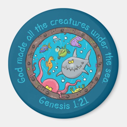 Funny sea creatures cartoon bible verse for kids magnet