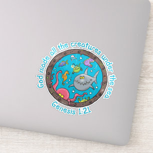 Funny sea creatures cartoon bible verse for kids sticker