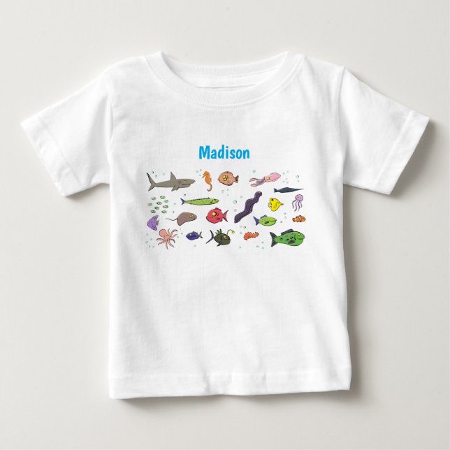Funny sea creatures cartoon illustration baby T-Shirt (Front)