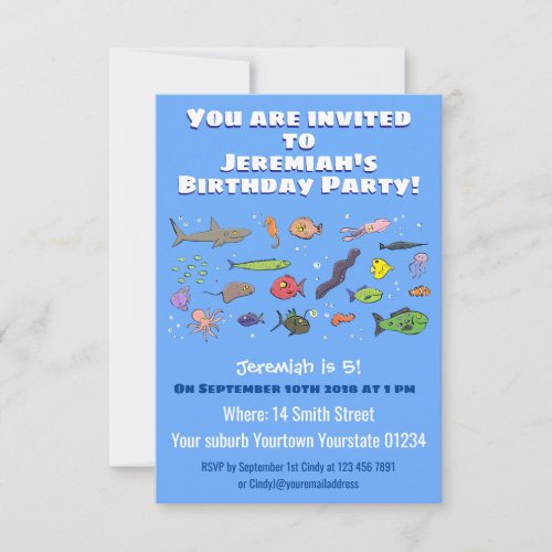 Funny sea creatures cartoon illustration invitatio invitation