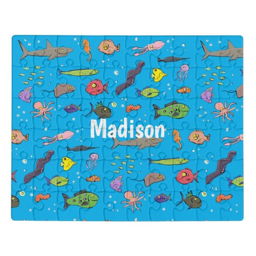 Funny sea creatures cartoon illustration jigsaw puzzle