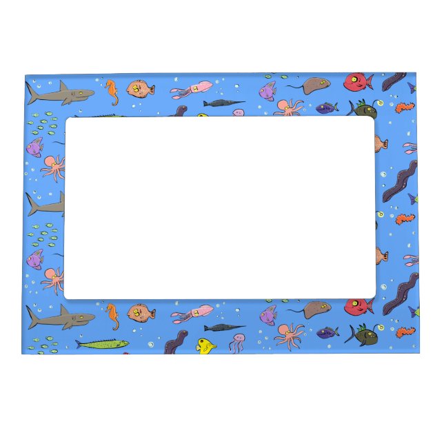 Funny sea creatures cartoon illustration magnetic frame (Front)