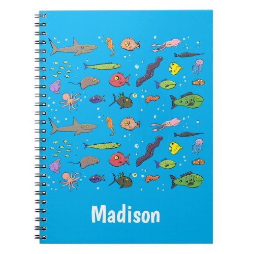 Funny sea creatures cartoon illustration notebook