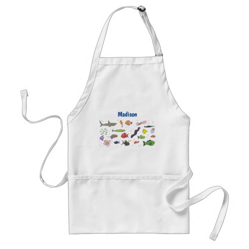 Funny sea creatures cartoon illustration pattern adult apron