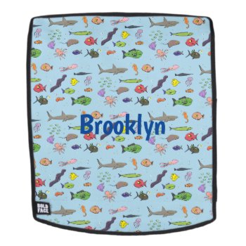 Funny Sea Creatures Cartoon Illustration Pattern Backpack by thefrogfactory at Zazzle