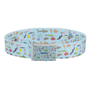 Funny sea creatures cartoon illustration pattern belt