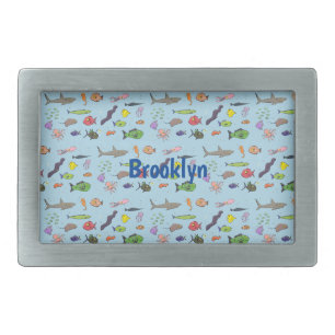 Funny sea creatures cartoon illustration pattern belt buckle