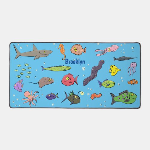 Funny sea creatures cartoon illustration pattern desk mat
