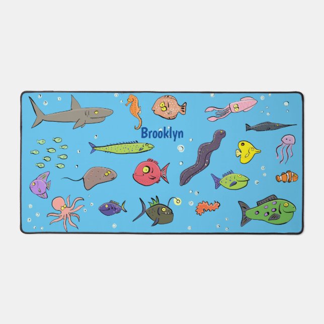 Funny sea creatures cartoon illustration pattern desk mat (Front)