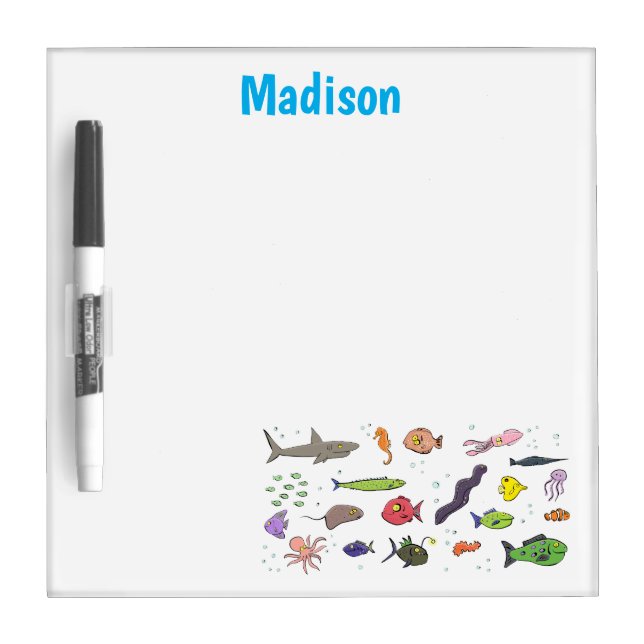 Funny sea creatures cartoon illustration pattern dry erase board (Front)