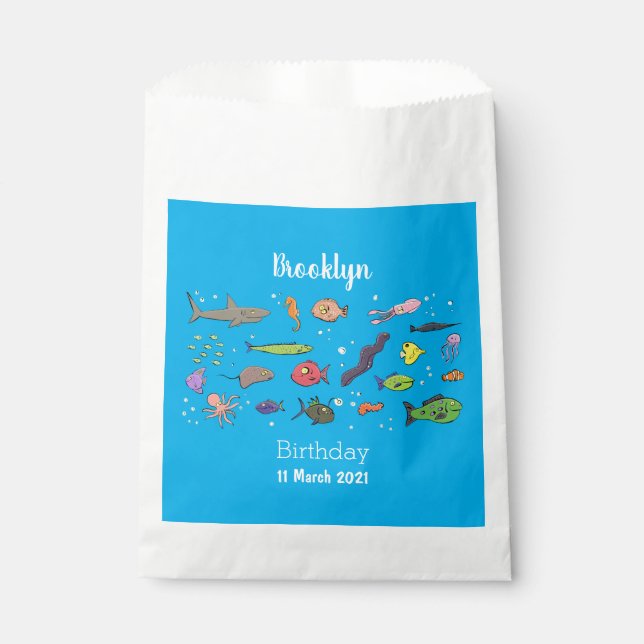 Funny sea creatures cartoon illustration pattern favor bag (Front)
