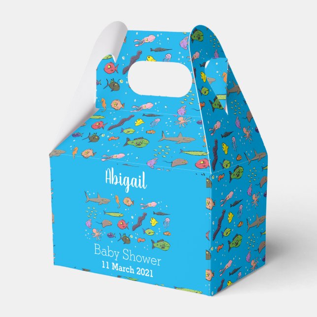 Funny sea creatures cartoon illustration pattern favor boxes (Front Side)