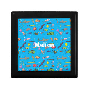 Funny sea creatures cartoon illustration pattern gift box