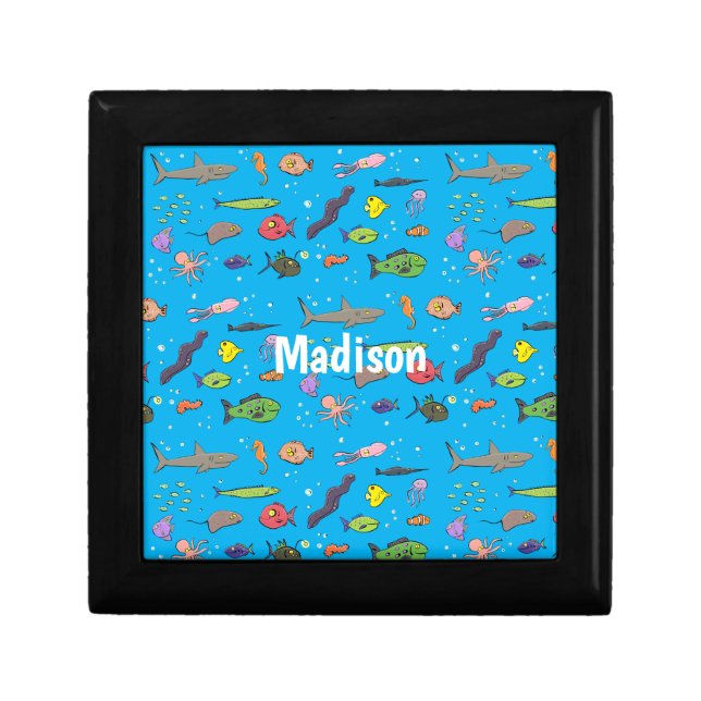 Funny sea creatures cartoon illustration pattern gift box (Front)