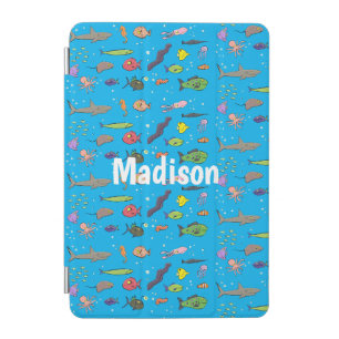Funny sea creatures cartoon illustration pattern iPad mini cover