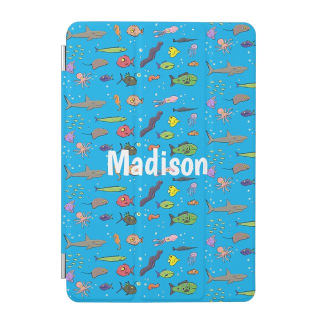 Funny sea creatures cartoon illustration pattern iPad mini cover (Front)