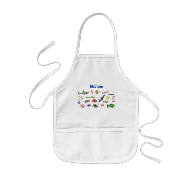 Funny sea creatures cartoon illustration pattern kids' apron (Front)