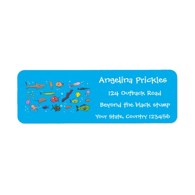 Funny sea creatures cartoon illustration pattern label (Front)