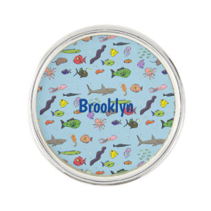 Funny sea creatures cartoon illustration pattern lapel pin