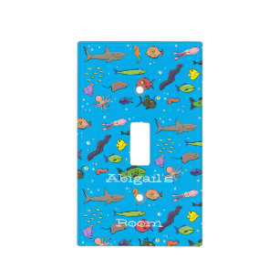 Funny sea creatures cartoon illustration pattern  light switch cover