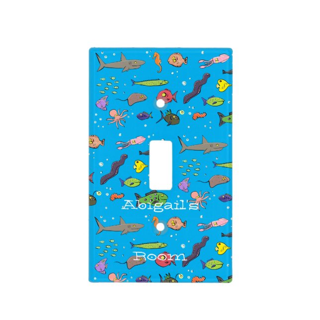 Funny sea creatures cartoon illustration pattern  light switch cover (Front)