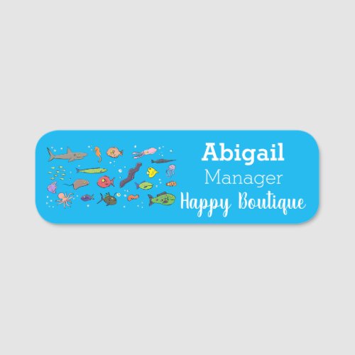 Funny sea creatures cartoon illustration pattern name tag