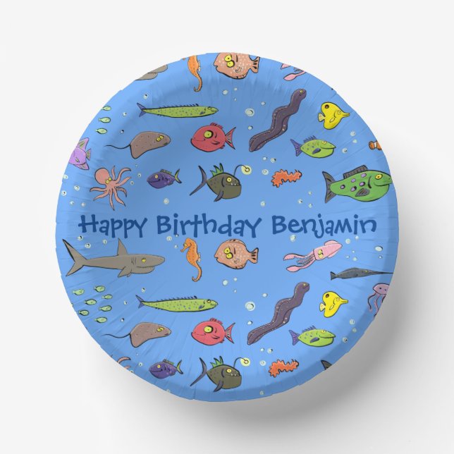 Funny sea creatures cartoon illustration pattern paper bowls (Front)