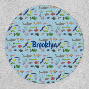 Funny sea creatures cartoon illustration pattern patch
