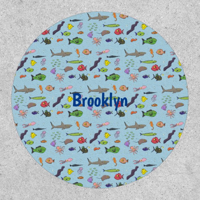 Funny sea creatures cartoon illustration pattern patch (Front)