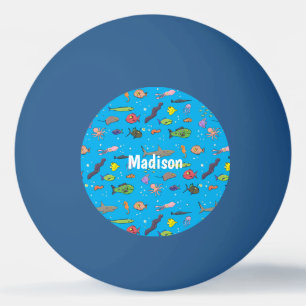 Funny sea creatures cartoon illustration pattern ping pong ball