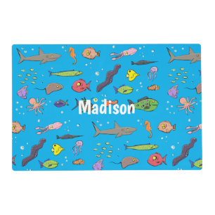 Funny sea creatures cartoon illustration pattern placemat