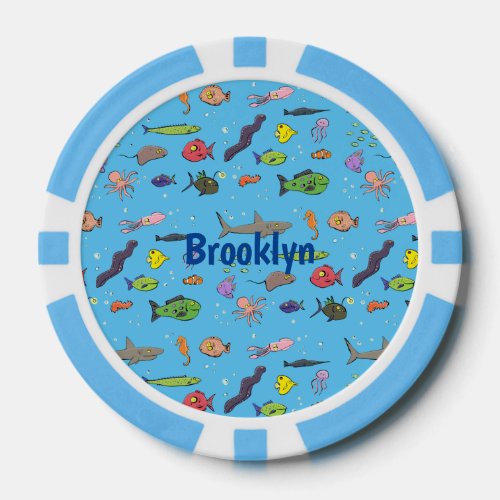 Funny sea creatures cartoon illustration pattern poker chips