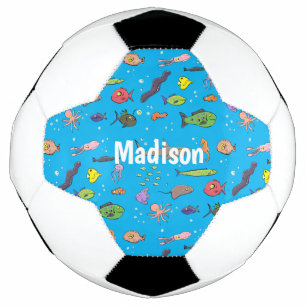 Funny sea creatures cartoon illustration pattern soccer ball
