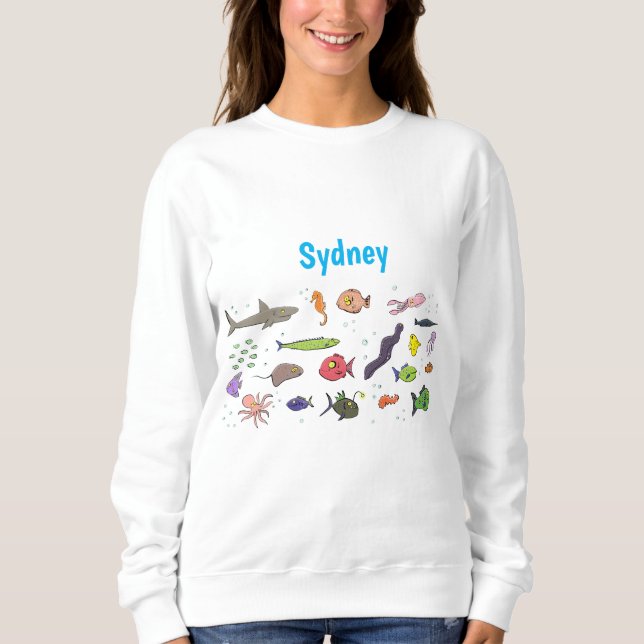 Funny sea creatures cartoon illustration pattern sweatshirt (Front)