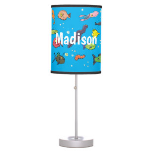 Funny sea creatures cartoon illustration pattern table lamp