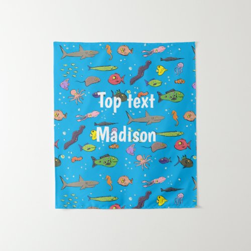 Funny sea creatures cartoon illustration pattern  tapestry