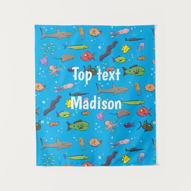 Funny sea creatures cartoon illustration pattern  tapestry (Front)