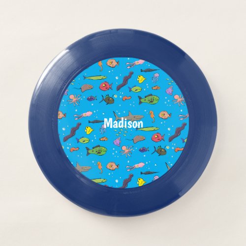 Funny sea creatures cartoon illustration pattern Wham_O frisbee