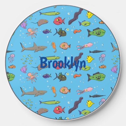 Funny sea creatures cartoon illustration pattern wireless charger 