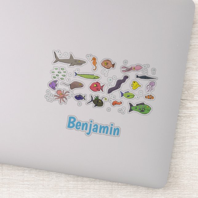Funny sea creatures cartoon illustration sticker (Detail)
