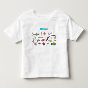 Funny sea creatures cartoon illustration toddler t-shirt