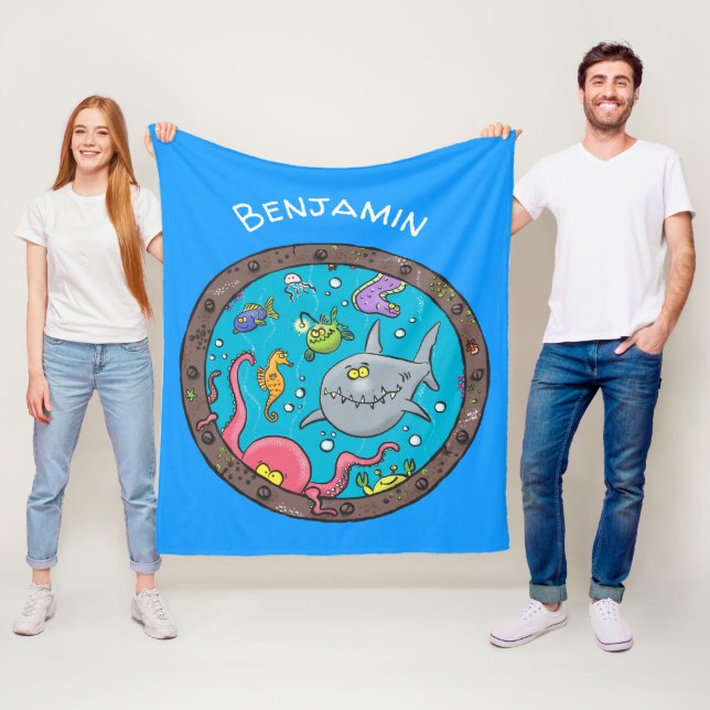 Funny sea creatures underwater cartoon 2 fleece blanket (In Situ)